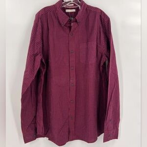 Hawker Rye Washed Poplin Burgundy/Navy Mens Long Sleeve L NWOT